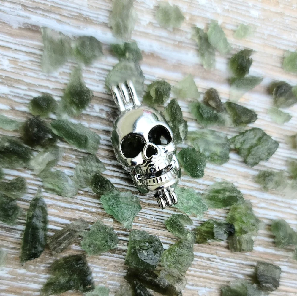 Moldavite  Chip  Skull‎ Pendent - necklace crystal